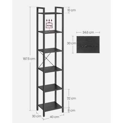Tall Black 6-Tier Adjustable Steel Frame Bookshelf