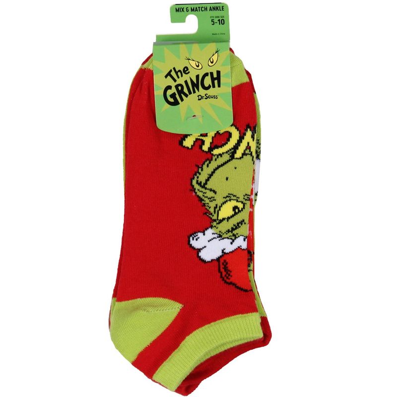 Dr. Seuss The Grinch Santa Christmas Naughty or Nice Low Cut Ankle Socks 5 Pack Multicoloured, 3 of 5