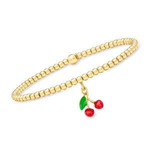 Pure Collection by Ross-Simons Italian 3mm 18kt Gold Vermeil Bead Stretch Bracelet With Enamel Cherry Charm - 1 of 4