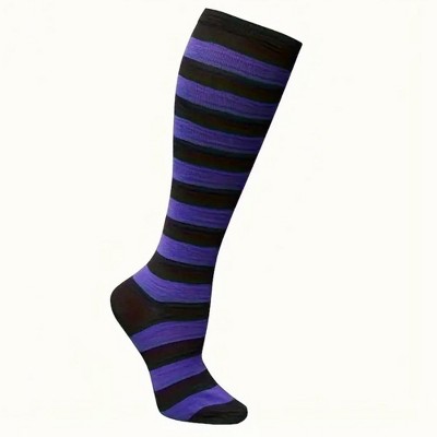 Striped Patterned Knee High Socks from the Sock Panda (Women's Sizes Adult Medium) - Purple and Black