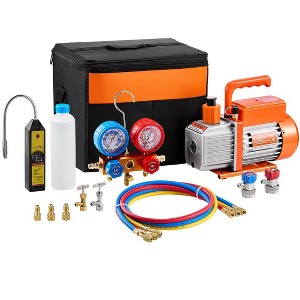VEVOR 4.5 CFM AC Vacuum Pump and Gauge Set, Single Stage Rotary Vane HVAC Air Vacuum Pump, A/C Refrigerant Manifold Gauge Kit, Orange - 1 of 4