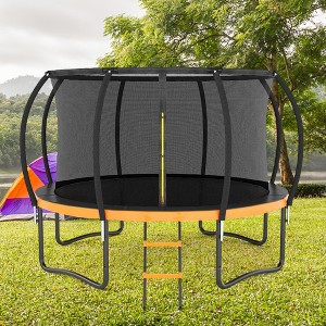 APRILSOUL Black and Orange Outdoor Big Trampoline With Inner Safety Enclosure Net, Ladder, PVC Spring Cover Padding For Kids - 1 of 4