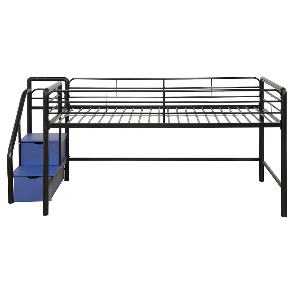 Twin Jamie Junior Loft bed with Storage Steps Black - Room & Joy, Black Blue