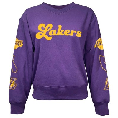 NBA Los Angeles Lakers Women's Long Sleeve V-Neck Fleece Sweatshirt - M