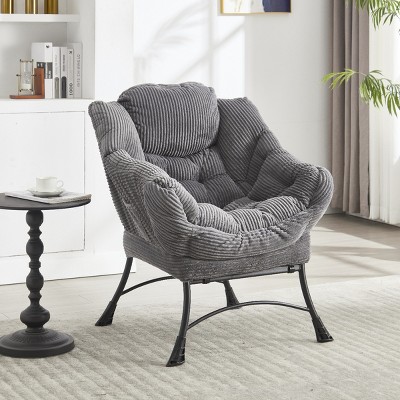 Modern Lazy Chair with Ottoman, Accent Chair with Armrests and a Side Pocket, Cotton Reading Chair with Footrest-Coolbibila