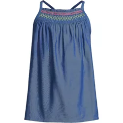 Lands' End Girls Plus Chambray Smocked Tank Top - large plus - True Blue Chambray