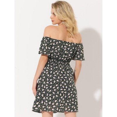 Женские платья INSPIRE CHIC Women's Floral Print Off Shoulder A-Line Smocked Dress Black Small — фото 3