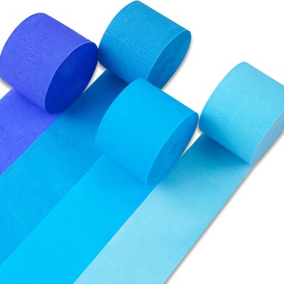 PartyWoo Crepe Paper Streamers Blue Dark Light Pastel 4 Rolls 328 ft 1.8 Inch x 82 Ft Roll