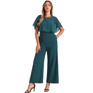 INSPIRE CHIC Women's Casual Dressy Cape Ruffle Sleeve Tie Waist Wide Leg Jumpsuits - 1 of 4