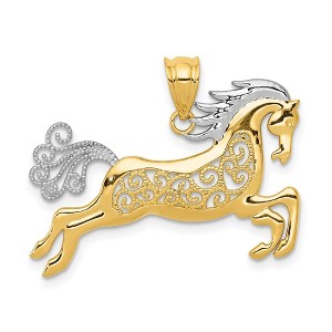 Black Bow Jewelry 14k Yellow Gold and White Rhodium Two Tone Filigree Horse Pendant - 1 of 4