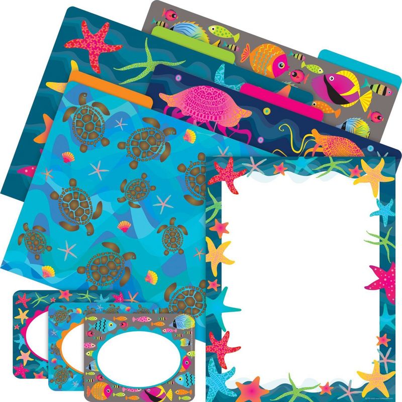 File Folders Organizer Set 107pc - Kai Ola Starfish Design, Barker Creek - Multicolored, Letter-Sized, Reversible, with Labels and Computer Paper, 1 of 6