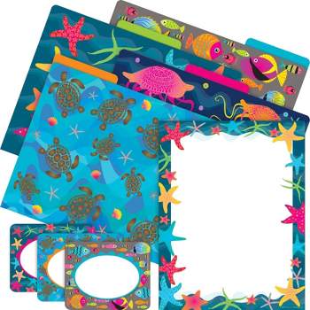 File Folders Organizer Set 107pc - Kai Ola Starfish Design, Barker Creek - Multicolored, Letter-Sized, Reversible, with Labels and Computer Paper