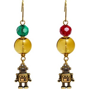 Steampunk Glass Ball Earrings - Asymmetric Robot Dangle Mismatched Design for Women - 1 of 4