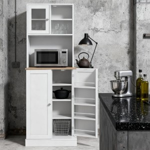 ORRD Tall Microwave Cabinet with Glass Doors, Adjustable Shelves & Spice Racks, White Kitchen Organizer - 1 of 4