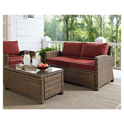 Sand and Brown Wicker Lawson Outdoor Loveseat