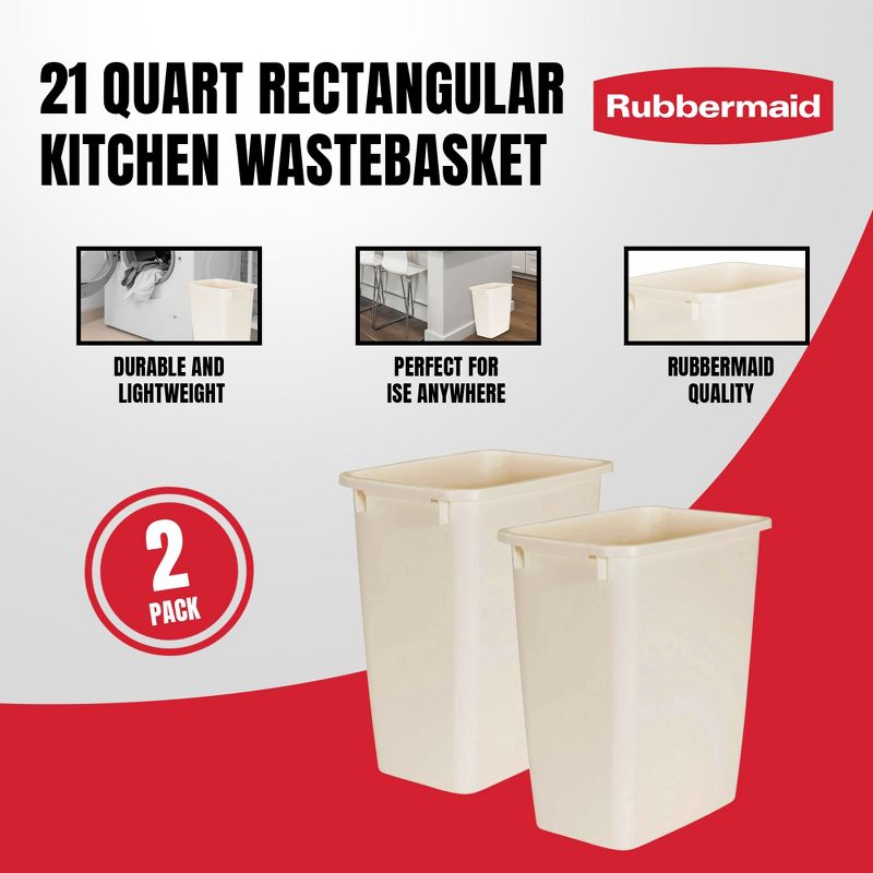 Rubbermaid 21 Quart Kitchen, Bathroom, and Office Wastebasket Trash Can, Bisque, 2 of 7