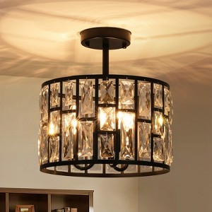 Rennnsan Trivale 12" W  - 17" W Drum Saike Crystal Modern Glam Dimmable Semi Flush Mount in Black - 1 of 4