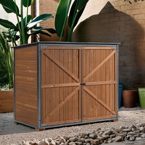 GDFStudio Robert Modern 50.4" Fir Wood and Metal Outdoor Rectangl Storage Shed - 1 of 4