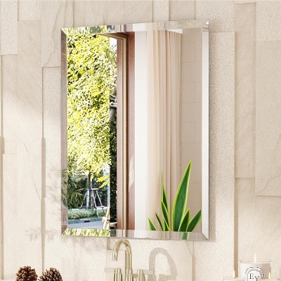 Frameless Rectangle Bathroom Mirror, Shatterproof Beveled Edge Glass, Modern Wall Mirror