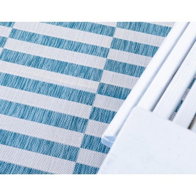 Coastal Breeze Light Aqua and Ivory Striped 7x10 Outdoor Rug