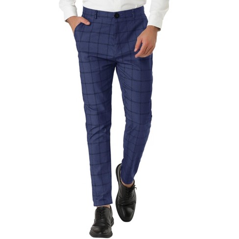 Lars Amadeus Men's Dress Plaid Slim Fit Flat Front Business Pants With  Pockets Navy Blue 32 : Target