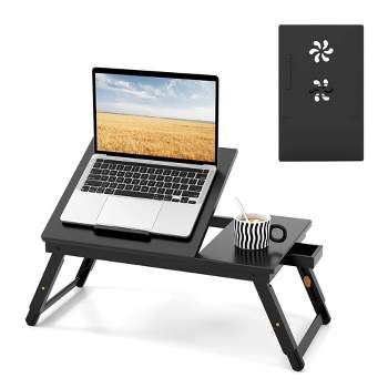 Tangkula Bamboo Laptop Desk Adjustable Folding Bed Tray w/ Drawer Heat Dissipation