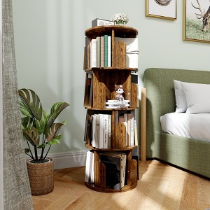 Aheaplus 4-tier/ 5-tier Corner Bookshelf for Home Office, 360 Rotating - 1 of 4