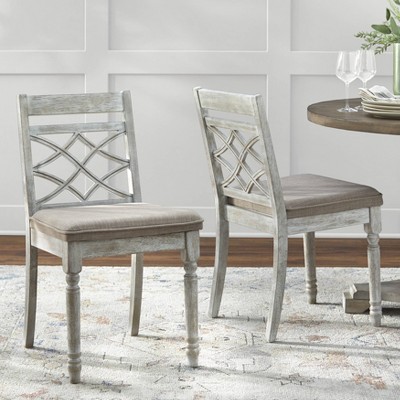 Lifestorey Set of 2 Belterra Dining Chair Vintage White/Beige: Polyester Upholstery, Foam Filled, Rubberwood Frame