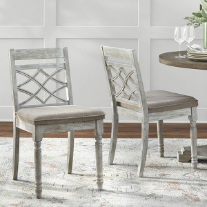 Lifestorey Set of 2 Belterra Dining Chair Vintage White/Beige: Polyester Upholstery, Foam Filled, Rubberwood Frame - 1 of 4