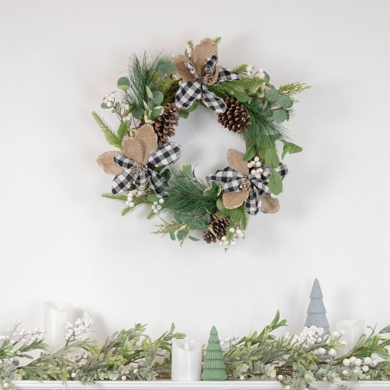 Northlight Magnolia and Frosted Pine Cones Artificial Christmas Wreath -  22-Inch, Unlit, 2 of 5