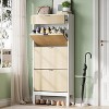GustoWave Shoe Storage Cabinet with 3 Flip Drawers, Farmhouse Fluted Shoe Organizer with Metal Legs, Freestanding Hidden Slim Narrow Shoe Rack - 3 of 4