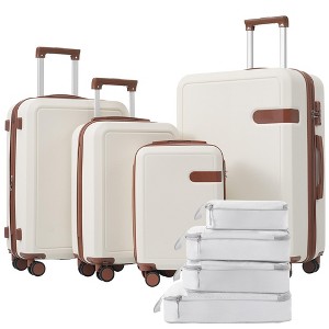 Naysaye Luggage 4 Piece Set with Compression Packing Cubes Expandable Spinner Wheels TSA Lock for Travel, Brown and White, 28.74"*19.29"*11.81" - 1 of 4