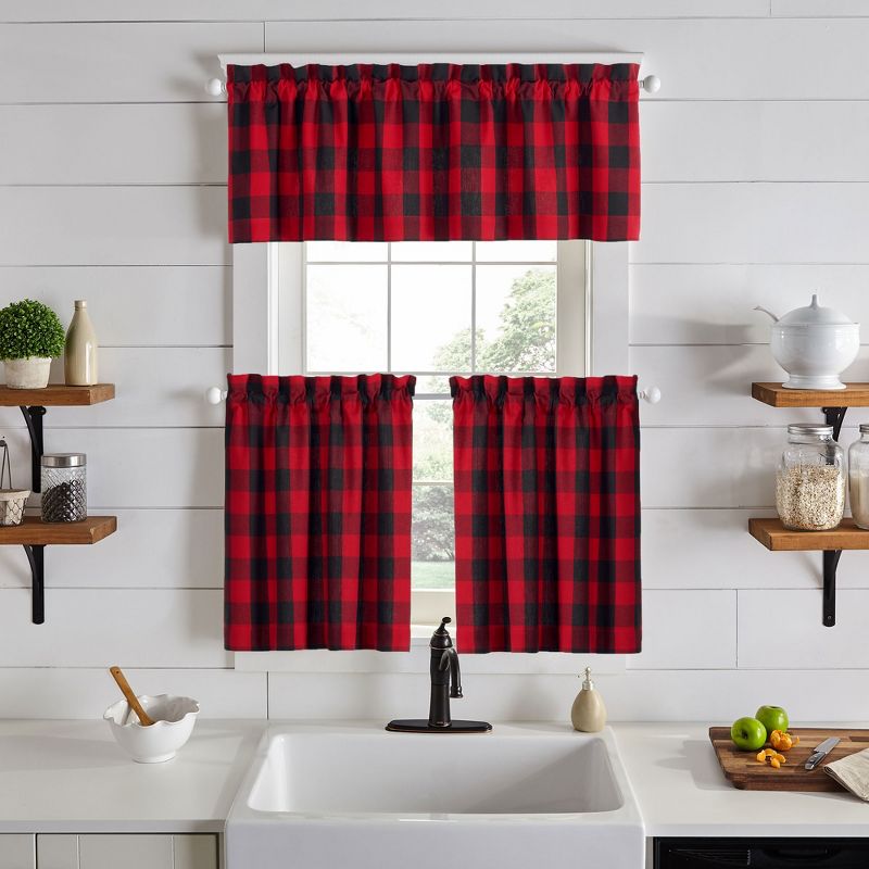 Farmhouse Red/Black Buffalo Check Kitchen Window Valance - 60" x 15" - Red/Black  - Elrene Home Fashions, 2 of 4