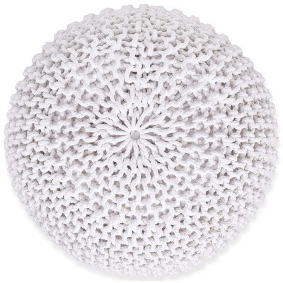 Ivory Cotton Braided Round Pouf Ottoman