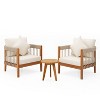 Christopher Knight Home Clifton 3 Piece Patio Rustic Acacia and Rope Slat Design Seating Set with Cushion - 2 of 4