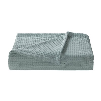 Coastal Knit King-Sized Cotton Blanket in Aqua