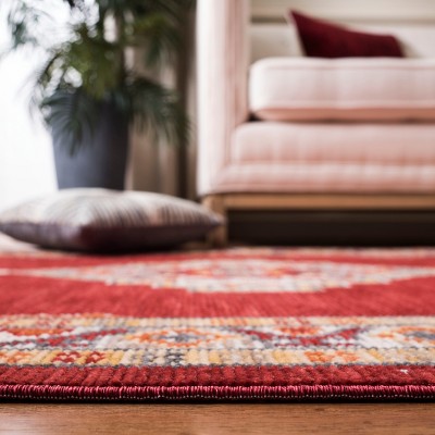 Handmade Bohemian Braided Medallion Rug in Cream and Red, 4' x 5'4"