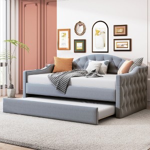 NicBex Twin Size Daybed Upholstered Frame Day Bed with Trundle, Sleeper Sofa with Tufted Button and Copper Nail for Apartment - 1 of 4