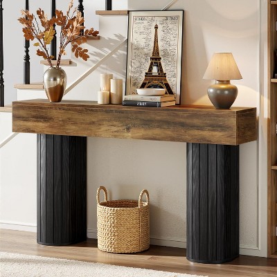 Tribesigns 63"Fluted Console Table, Farmhouse Entryway Table with Fluted Legs, Wood Entry Table for Hallway, Living Room, Black and Brown