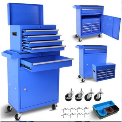 5-Drawer Rolling Tool Chest, 2-in-1 Steel Tool Storage Chest with Locking Wheels & Anti-Slip Trays, Detachable Toolbox, Adjustable Shelves for Garage
