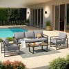 Modern 4-Pieces Outdoor Patio Set, 5-Seat Patio Sofa Steel Frame with Rope, 1200lb Capacity Sectional & Plastic-Wood Table - 3 of 4