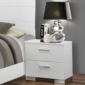 PAGED High Gloss Nightstand Modern Side Table with 2 Storage Drawers and Metal Handles, Bedside Cabinet for Bedroom, Living Room - 1 of 4