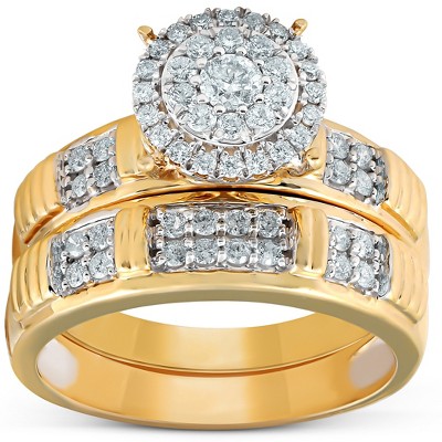 Pompeii3 3/4 Ct Halo Diamond Engagement Wedding Ring Set 10k Yellow ...