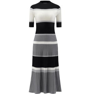 INSPIRE CHIC Women's Striped Ribbed Short Sleeve Midi Basic Knitted Dresses - 1 of 4