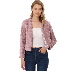 Allegra K Women's Winter Warm Cropped Collarless Faux Fur Fluffy Jacket - 1 of 4