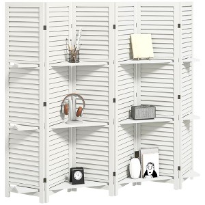 Aghana Digitals 5-Panel Paulownia Wood Room Divider with 3 Shelves, 67" Tall, Foldable Privacy - 1 of 4