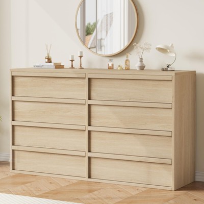 8 Drawer Dresser for Bedroom, 54" Wide Modern Double Dresser Organizer with Concave Handles, Wooden Chest of Drawers