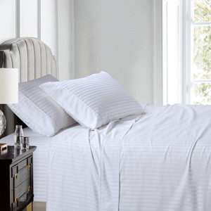 Egyptian Linens Top Split (Flex) King Sheet Set Luxury 608 Thread Count Damask Stripe - 1 of 4