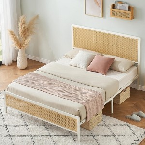 Rattan Platform Bed Frame Full Size with Headboard - 1 of 4