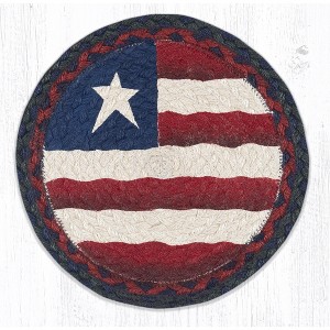Earth Rugs Primitive Flag Jute Trivet – 10"x10" Round Braided Hot Pad, Americana Patriotic Design - 1 of 3